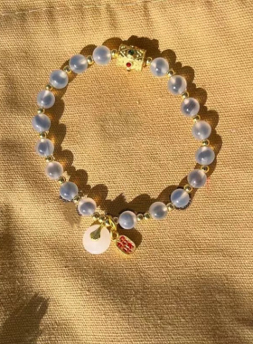 半糖多宝金箔琉璃转运珠手串白色糖心玛瑙平安扣纳福男女手链饰品