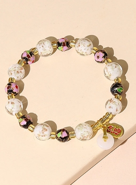 黑色景泰蓝白金沙夜光琉璃手串