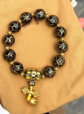 黑色景泰蓝掐丝繁花转运珠手链