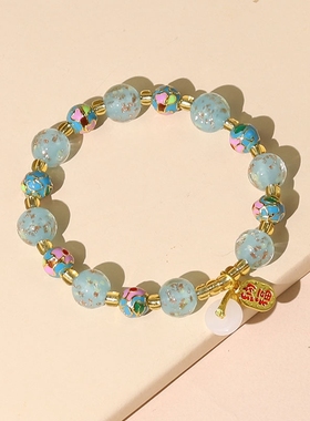 高级感潘家园珐琅繁花系蓝色金沙夜光琉璃景泰蓝手串景区饰品手链