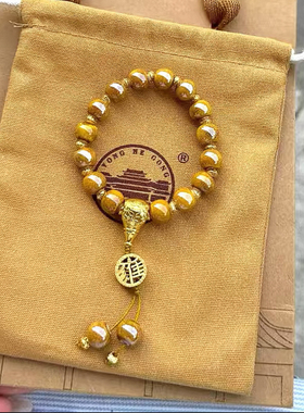 北京香灰瓷珠手串雍字琉璃金箔潘家园景区女款多彩瓷珠手链饰品