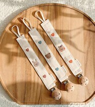 ins baby pacifier wood anti-loss chain clip cartoon paparazzi baby embroidery hanging rope gum grinding tooth stick anti-fall chain