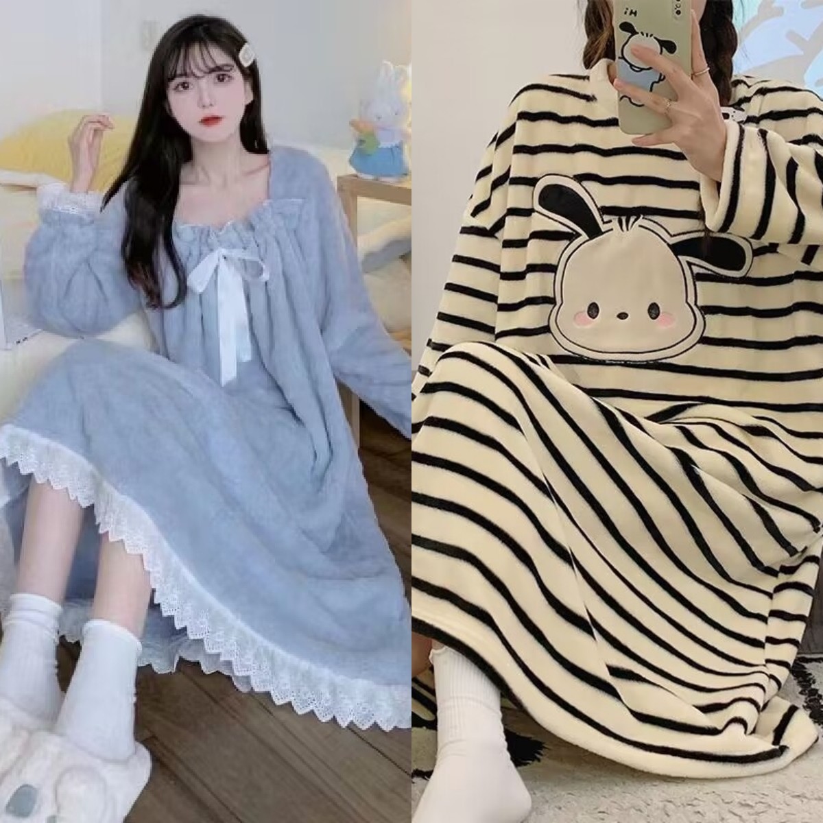 买一送一加绒睡衣女士冬季长袖保暖珊瑚绒法兰绒睡裙连衣裙可外穿,淘宝优惠券,粉丝福利购,淘宝优惠卷