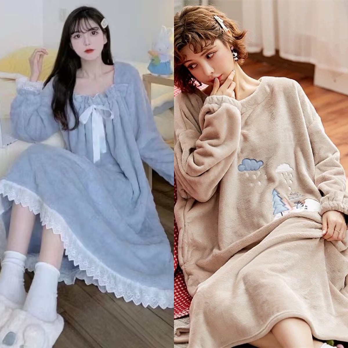 买一送一加绒睡衣女士冬季长袖保暖珊瑚绒法兰绒睡裙连衣裙可外穿,淘宝优惠券,粉丝福利购,淘宝优惠卷