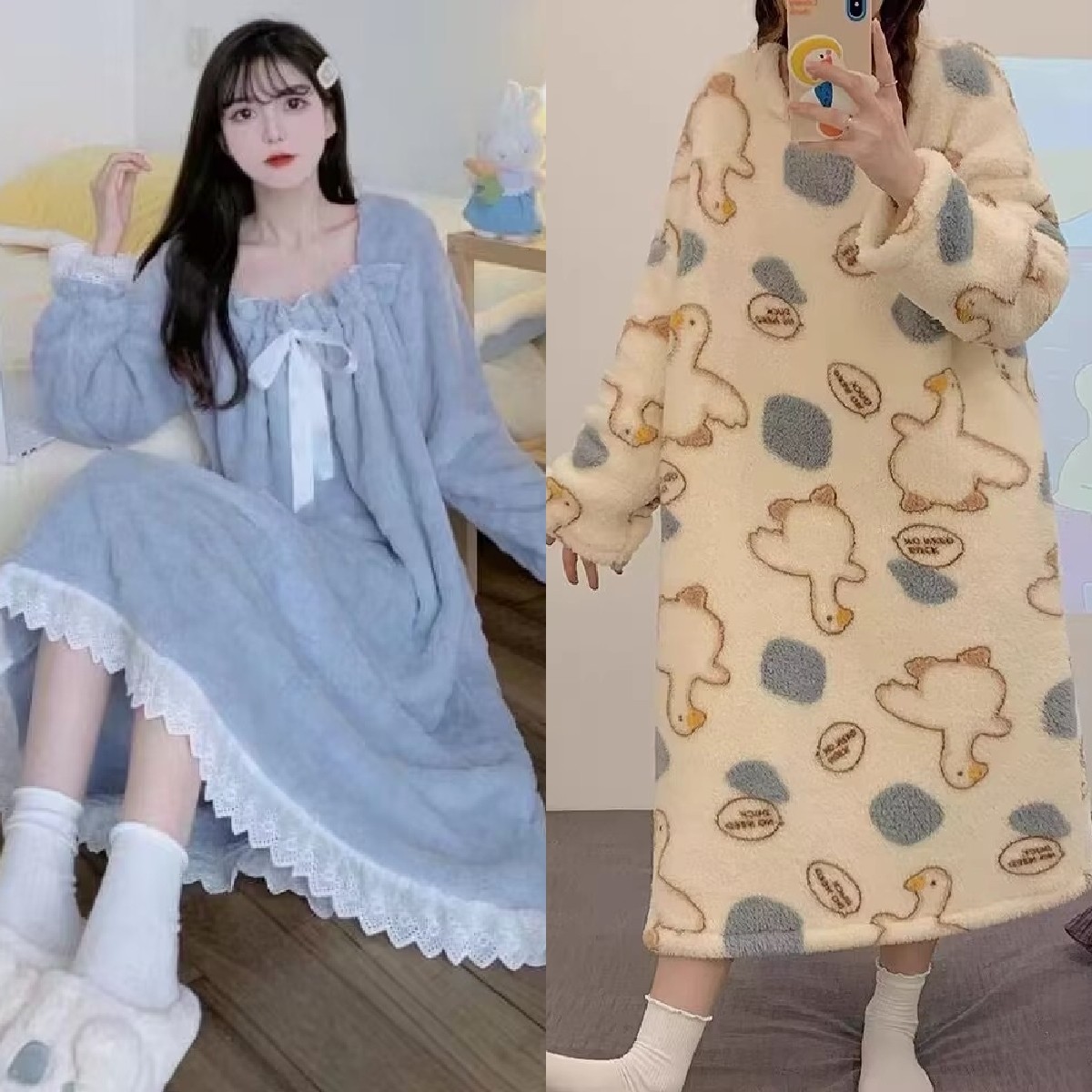 买一送一加绒睡衣女士冬季长袖保暖珊瑚绒法兰绒睡裙连衣裙可外穿,淘宝优惠券,粉丝福利购,淘宝优惠卷