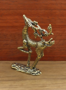 纯黄铜实心梅花鹿创意复古小鹿