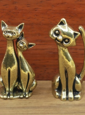 黄铜复古情侣猫卡通可爱猫摆件办公桌面茶宠家居动漫装饰创意礼物