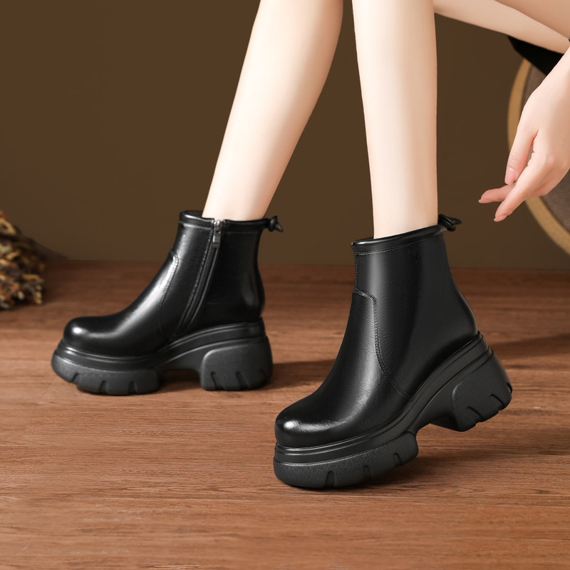 8.5cm真皮厚底英伦风马丁靴女秋冬新款小个子增高时尚百搭短靴子,淘宝优惠券,粉丝福利购,淘宝优惠卷