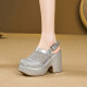 10.5cm thick-soled Roman sandals for women, new spring and summer thick heels, high heels, genuine leather toe-cap woven women's shoes that are not tiring for the feet