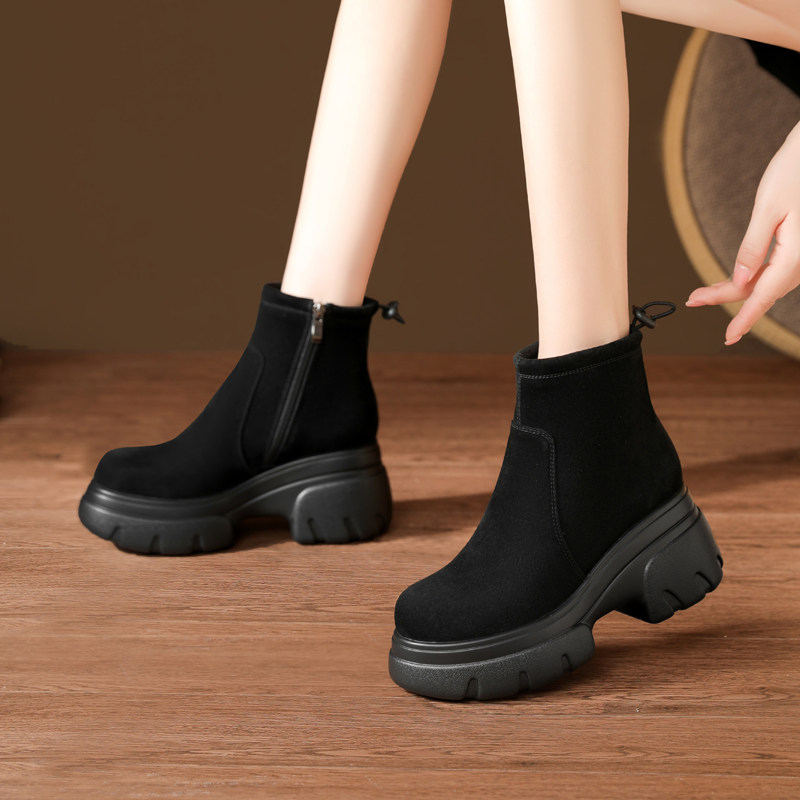 8.5cm真皮厚底英伦风马丁靴女秋冬新款小个子增高时尚百搭短靴子,淘宝优惠券,粉丝福利购,淘宝优惠卷