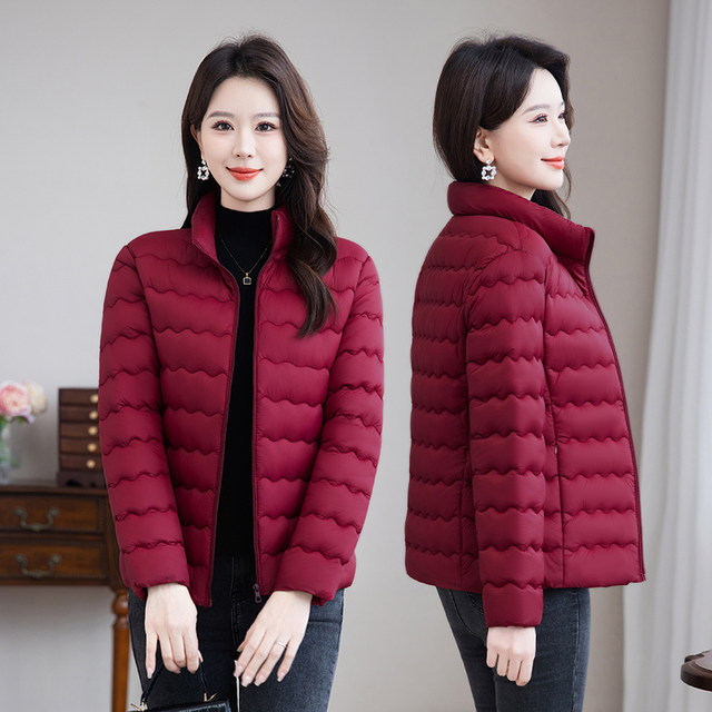 Mom wears a large-size stand-up collar down cotton jacket
