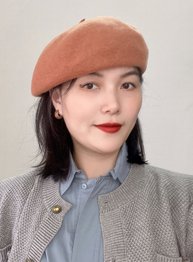 100%纯羊毛贝雷帽女秋冬