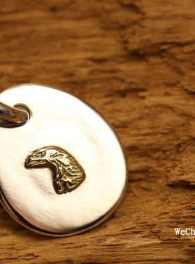 溪迟点金银饼吊坠925纯银鹰头