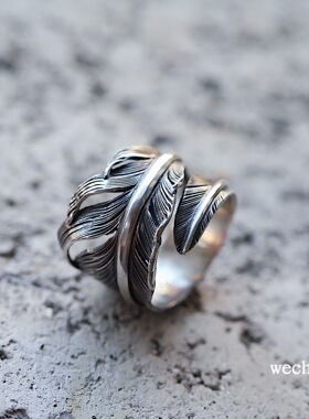 HB风切羽毛手工925银饰戒指