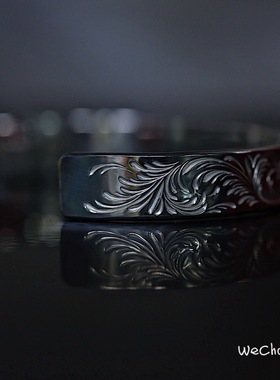 溪迟手工錾刻菊地健唐草手镯