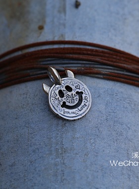 溪迟涂鸦笑脸22k鎏金定制银吊坠