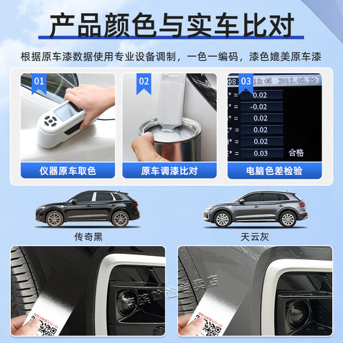 适用奥迪Q5L补漆笔传奇黑色车漆划痕修复神器天云灰朱鹭白自喷漆 - 图1