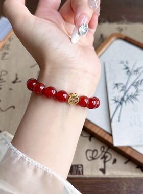 天然红玛瑙手链女转运珠子玉髓