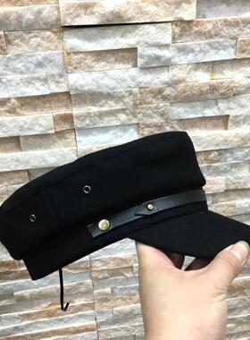 铆钉羊毛尼纯黑色欧美帽子