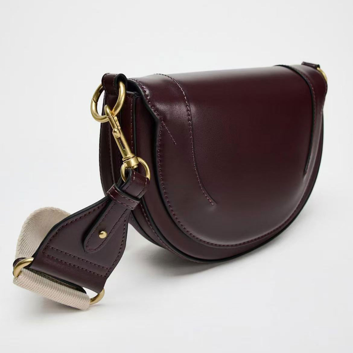 Z家女包2024新款冬季撞色缉线饰手提包时尚单肩斜挎包翻盖硬质包 - 图1