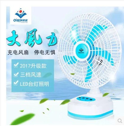 雙電瓶雙電池大風力學生風扇10寸帶LED燈臺式充電風扇 檯扇10寸