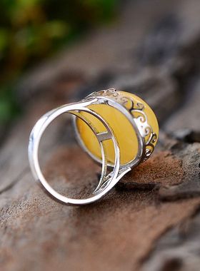 diy女士蜜蜡琥珀镶嵌戒指空托