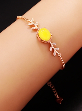 s925纯银手链手镯空托叶子diy