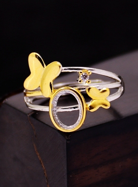 diy电镀蜜蜡玉石镶嵌戒指空托