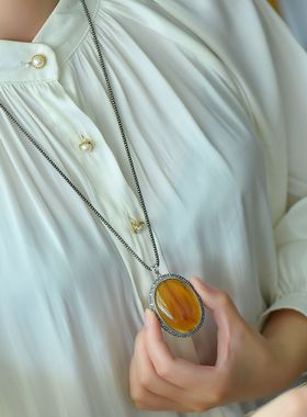 祈禧女S925纯银复古泰银吊坠空托