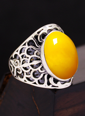 diy霸气风蜜蜡玉石琥珀戒指空托