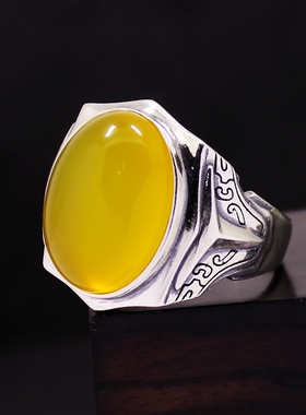 diy霸气风蜜蜡玉石琥珀戒指空托