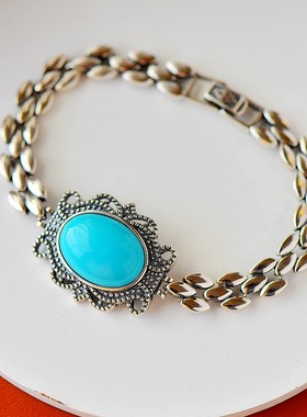 男女款S925纯银复古镶嵌手链空托