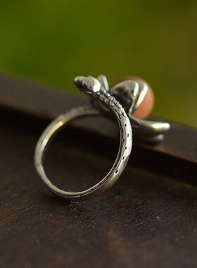 女S925纯银DIY镶嵌圆珠戒指空托