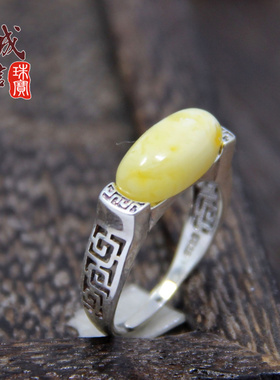 S925纯银戒指托 空托diy琥珀蜜蜡托泰银戒指托 女款男款戒托5*14