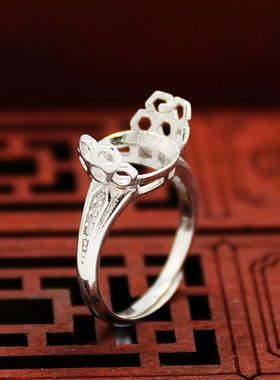 s925纯银戒指空托女款diy珠子