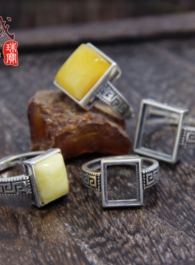 纯银戒指空托情侣方形