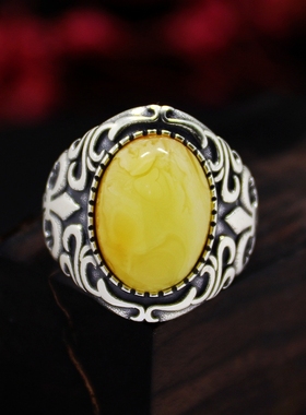 diy复古蜜蜡琥珀镶嵌戒指空托