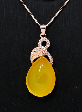 纯银吊坠空托水滴形镶嵌DIY琥珀