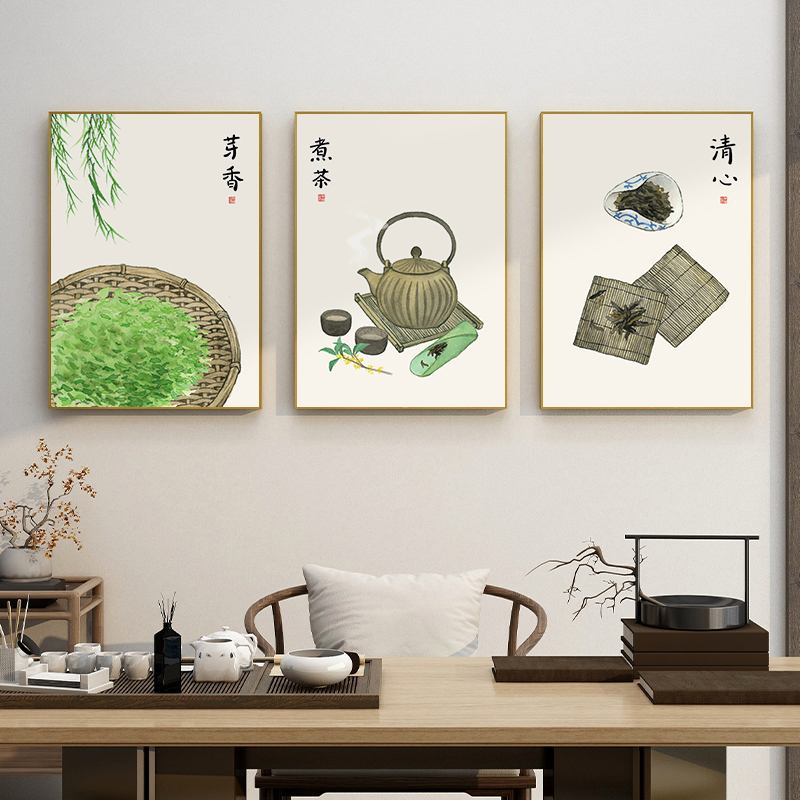 百特好茶文化茶叶挂画新中式茶道茶室装饰画茶舍禅意采茶背景壁画 - 图2