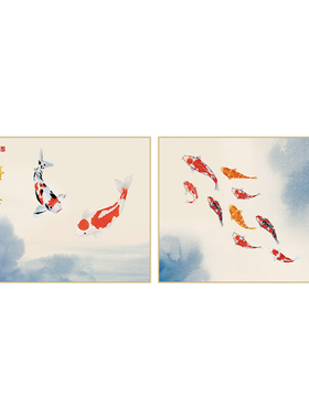 百特锦鲤挂画新饭厅九鱼图装饰画玄关摆台年年余壁画