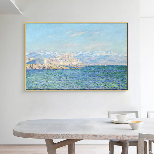 蔚蓝海岸莫奈抽象装饰画客厅油画横幅画餐厅玄关壁画卧室挂画墙画 - 图0