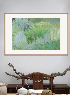 奶油风治愈绿色装饰画客厅背景墙