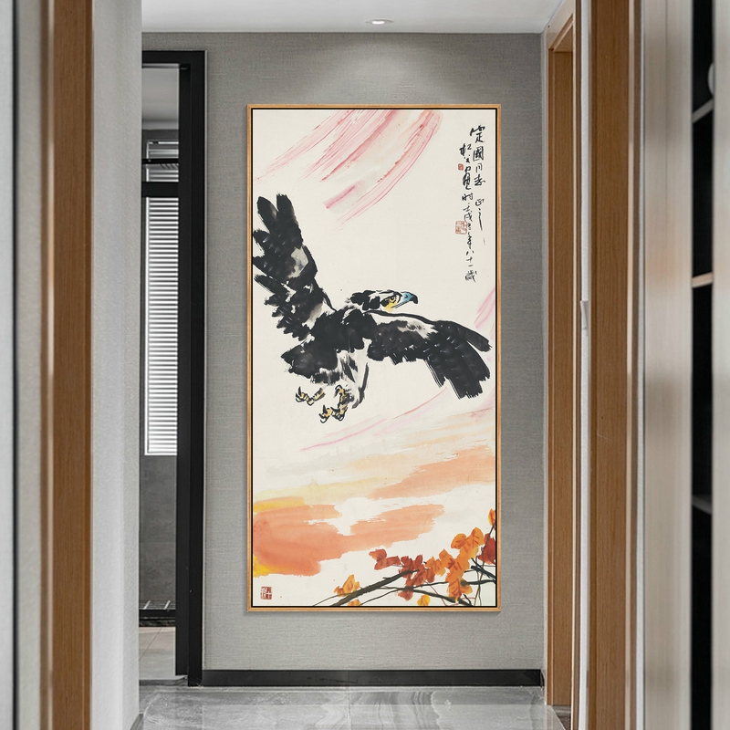 大鹏展翅挂画大展宏图山水画竖版客厅玄关画茶室壁画办公室装饰画 - 图2