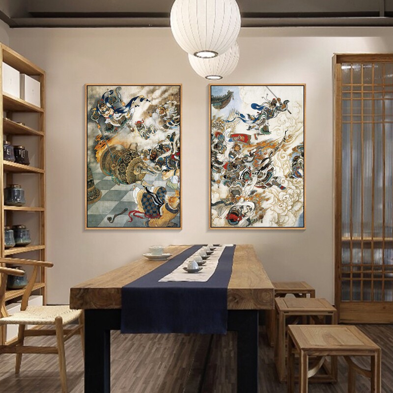 孙悟空壁画齐天大圣装饰画大闹天宫连环画中式客厅工笔画餐厅挂画