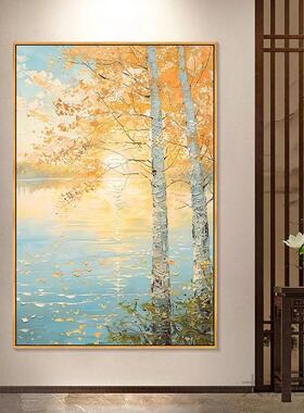 奶油风春景桃花客厅楼梯装饰画