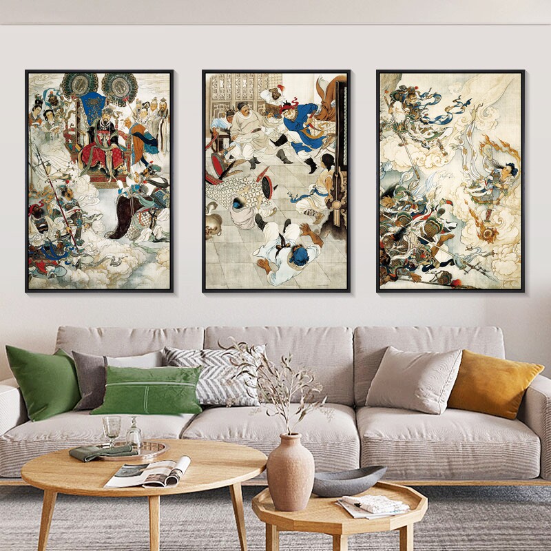 孙悟空壁画齐天大圣装饰画大闹天宫连环画中式客厅工笔画餐厅挂画