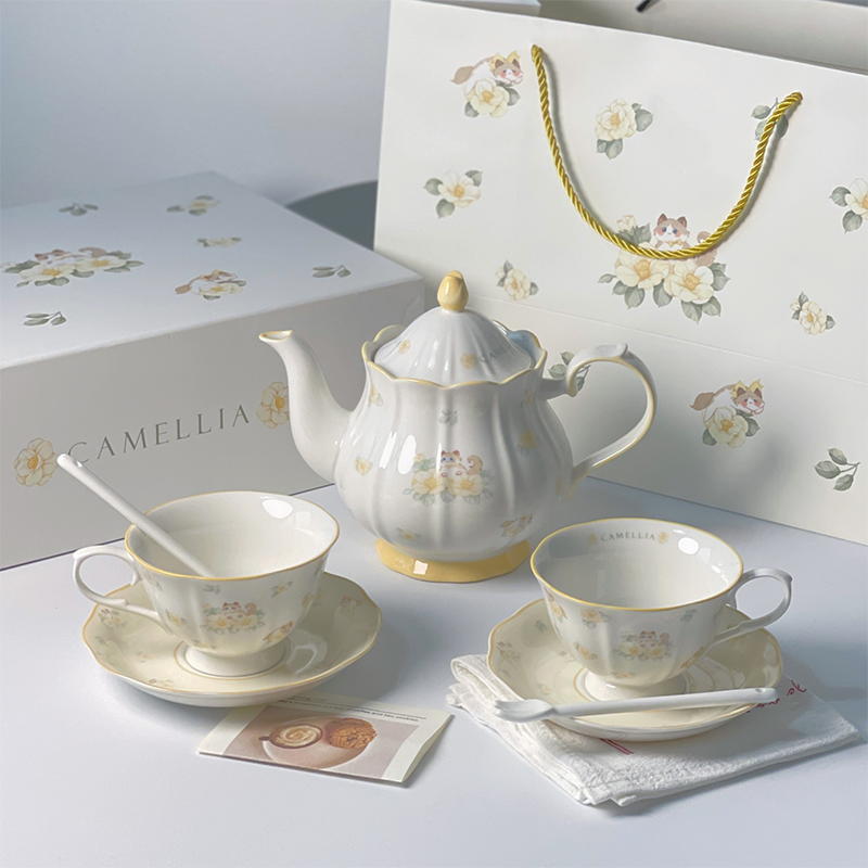 乔迁新居生日礼物法式布偶猫陶瓷咖啡杯碟茶壶礼盒套装女伴手礼 - 图2