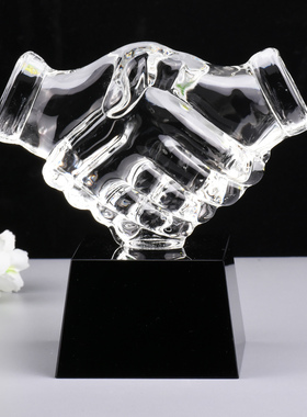 人造水晶商务握手合作桌面摆件