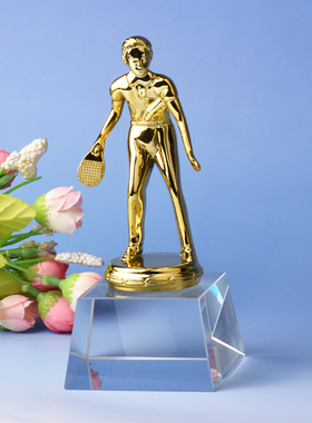 创意乒乓球运动员水晶奖杯摆件