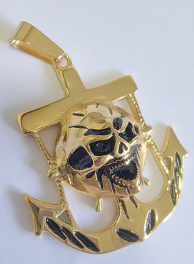 清仓处理 金色骷髅头海盗船长吊坠项坠金属徽章复古个性配饰
